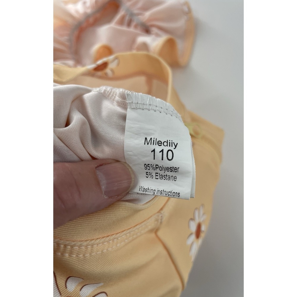 Baby One Piece Suit Orange Daisy Long Sleeve Swimsuit 12 Months And Hat - Picture 4 of 4